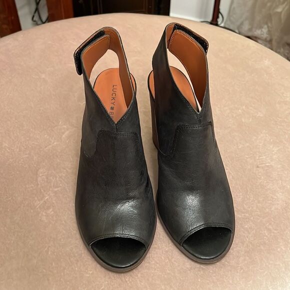 Lucky Brand Sz 9 Lizette Leather Open-Toe Ankle Booties EUC - Picture 3 of 13